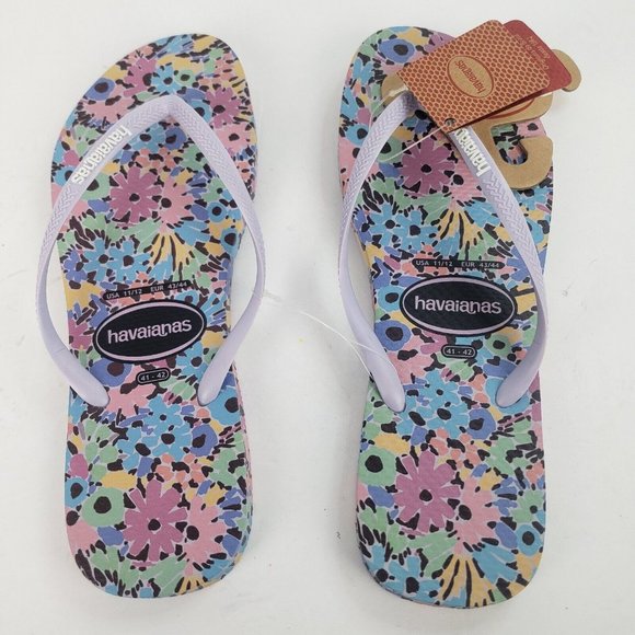 HAVAIANAS women's lilac floral flip flop Size 11/12 US - Picture 2 of 5